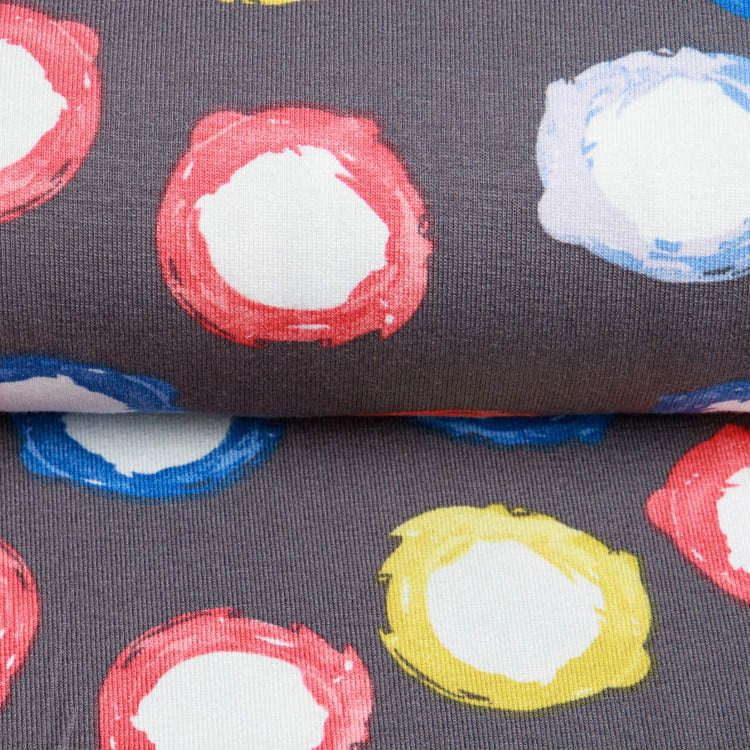 Jersey Viskose - ausgefranste Kreise - grau