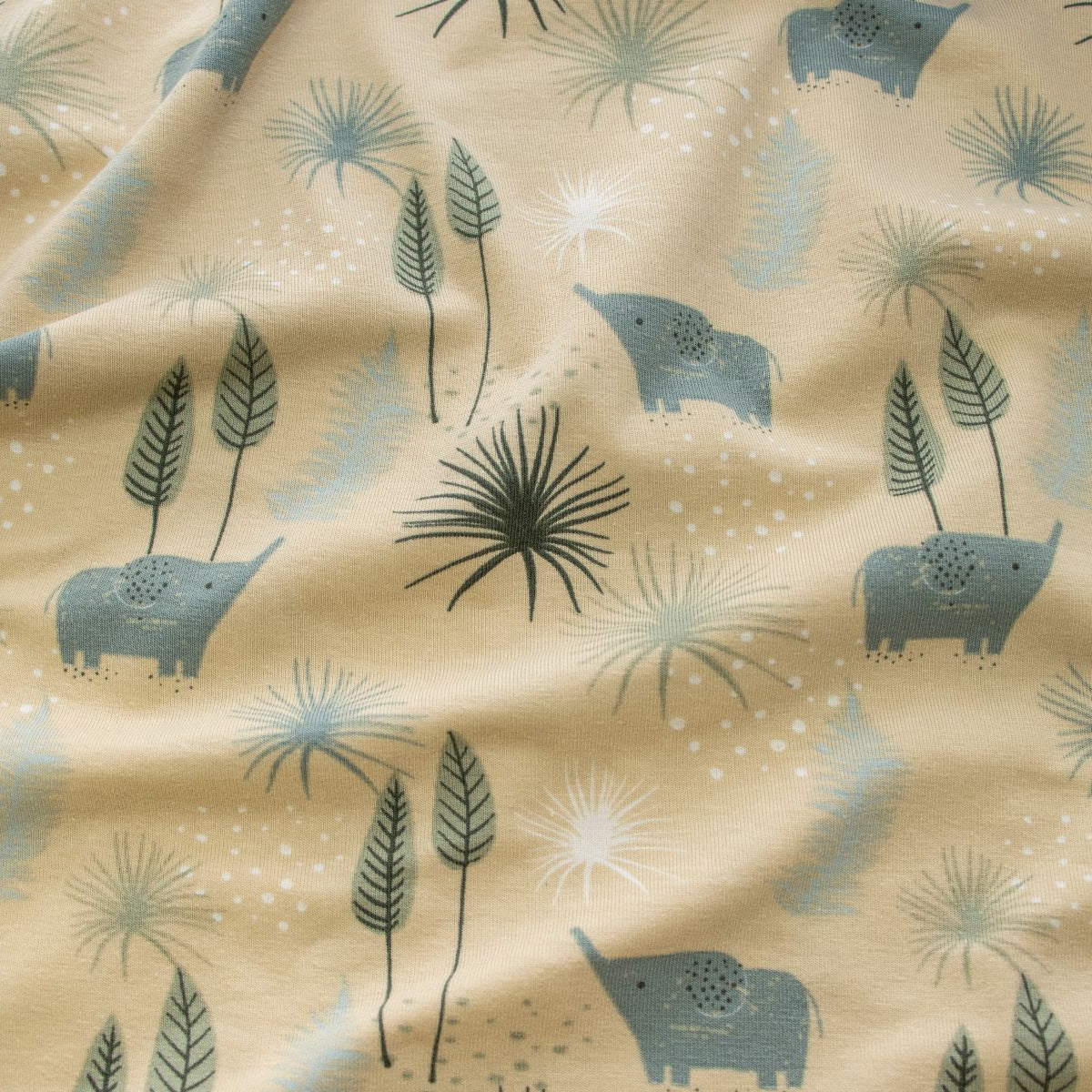 Jersey Baumwolle - Elefanten auf Safari - beige