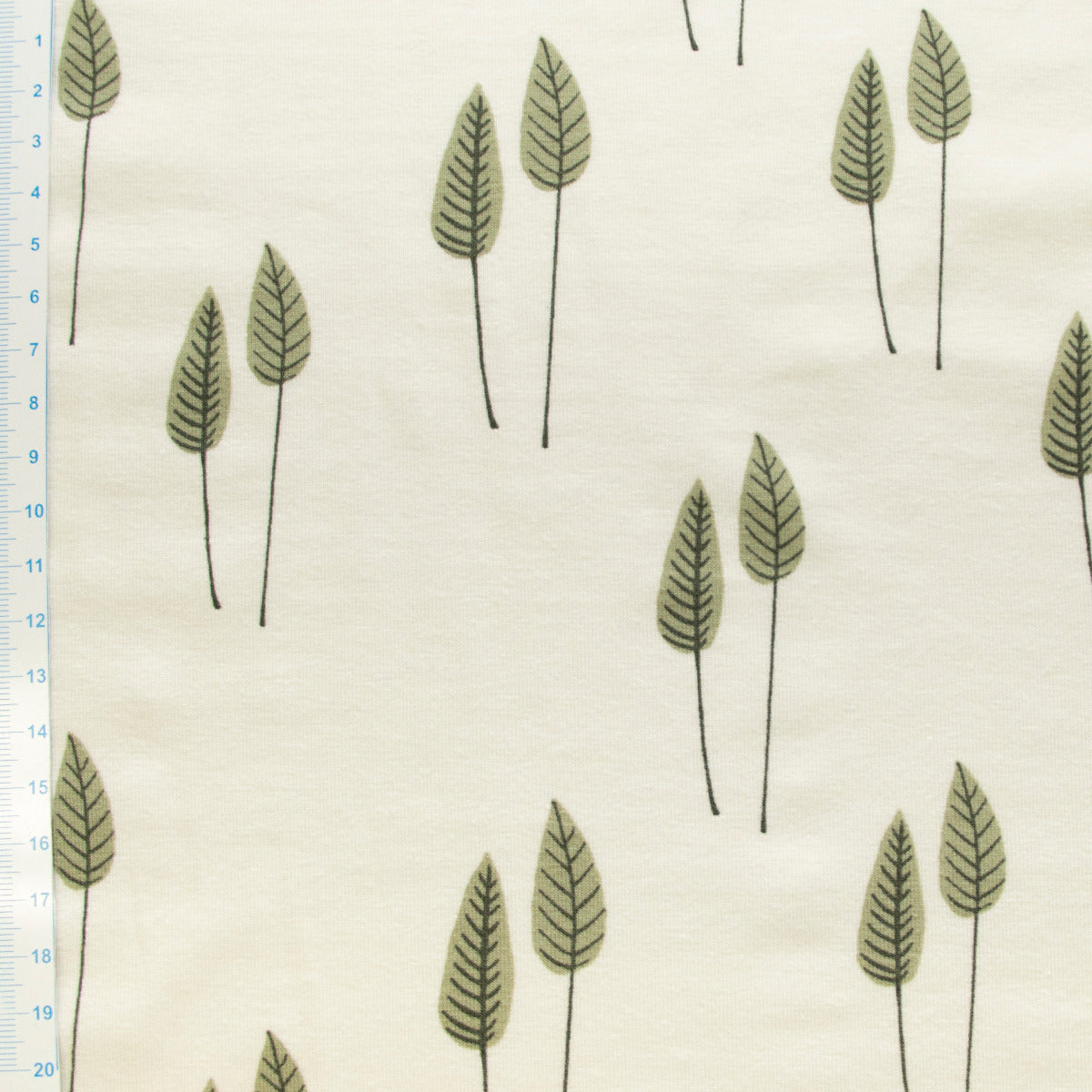 Jersey Baumwolle - Blätter - wollweiß