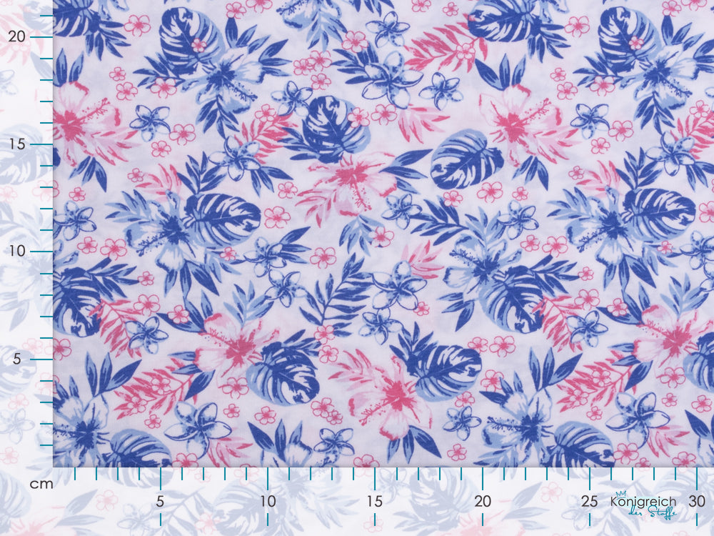 Jersey Sanetta - tropische Blumen - weiß