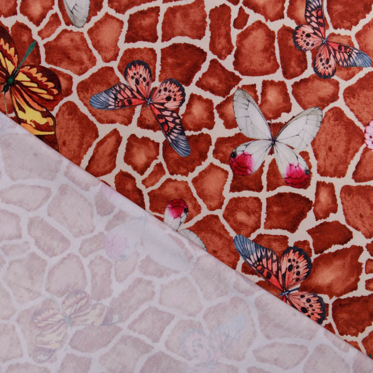 Jersey Digitalprint Stenzo - Animalprint-Giraffen und Schmetterlinge - beige