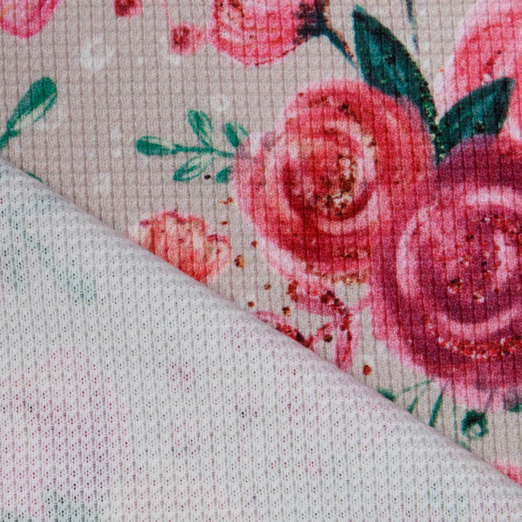 Jersey Waffelstrick Digitaldruck - Blumensträuße auf Waffeloptik