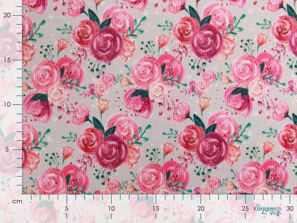 Jersey Waffelstrick Digitaldruck - Blumensträuße auf Waffeloptik