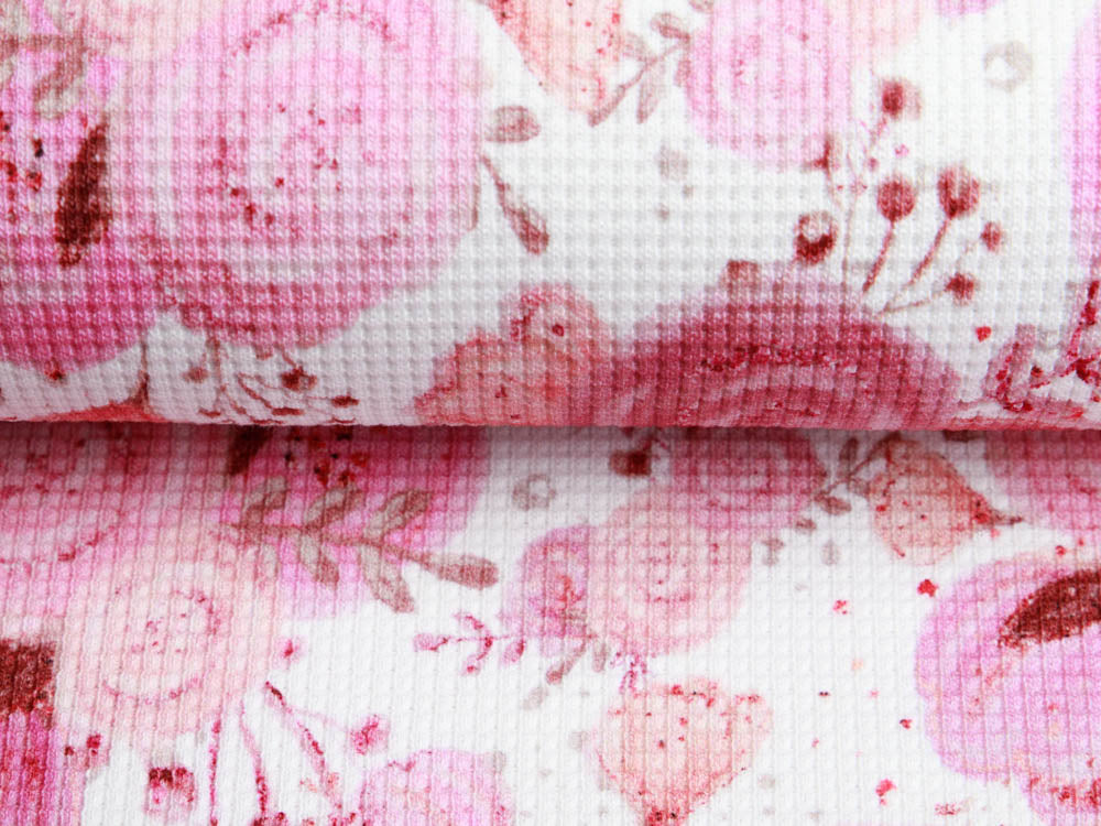Jersey Waffelstrick Digitaldruck - Blumensträuße auf Waffeloptik