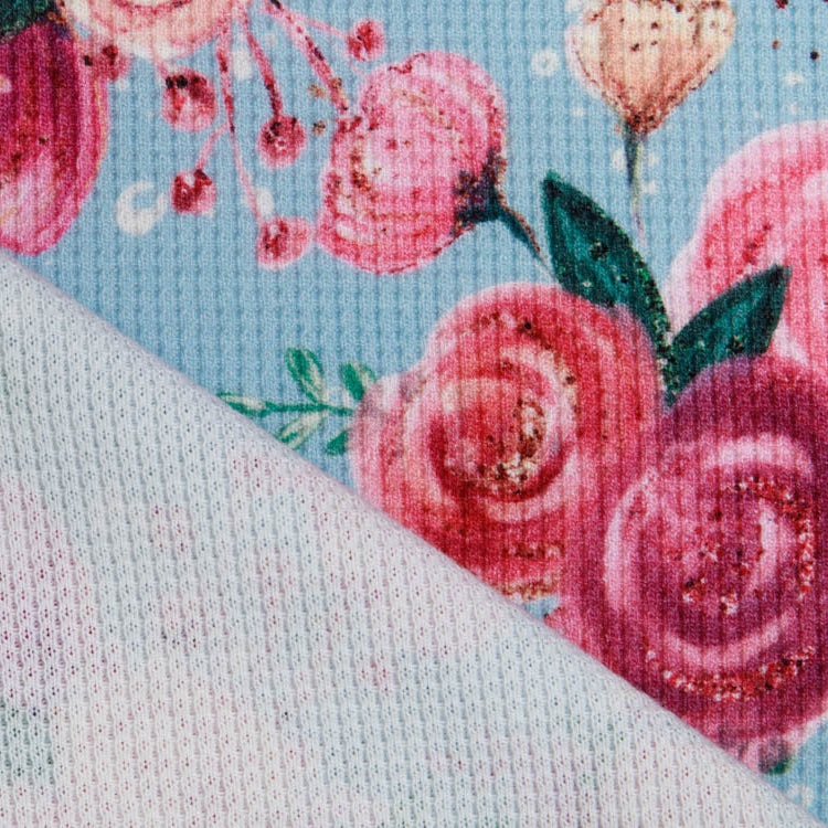 Jersey Waffelstrick Digitaldruck - Blumensträuße auf Waffeloptik