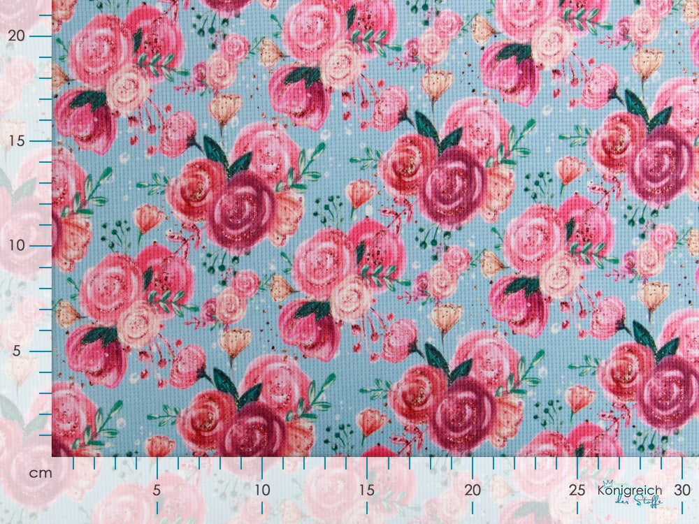 Jersey Waffelstrick Digitaldruck - Blumensträuße auf Waffeloptik