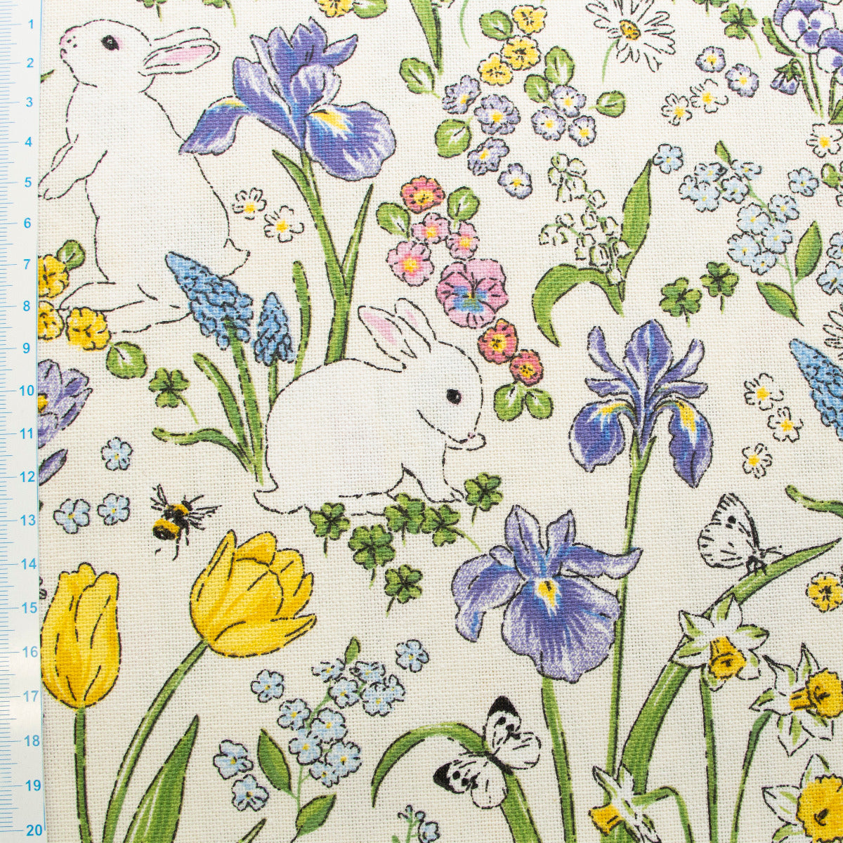 Dekostoff Half-Panama Leinenoptik - Osterhäschen - weiß