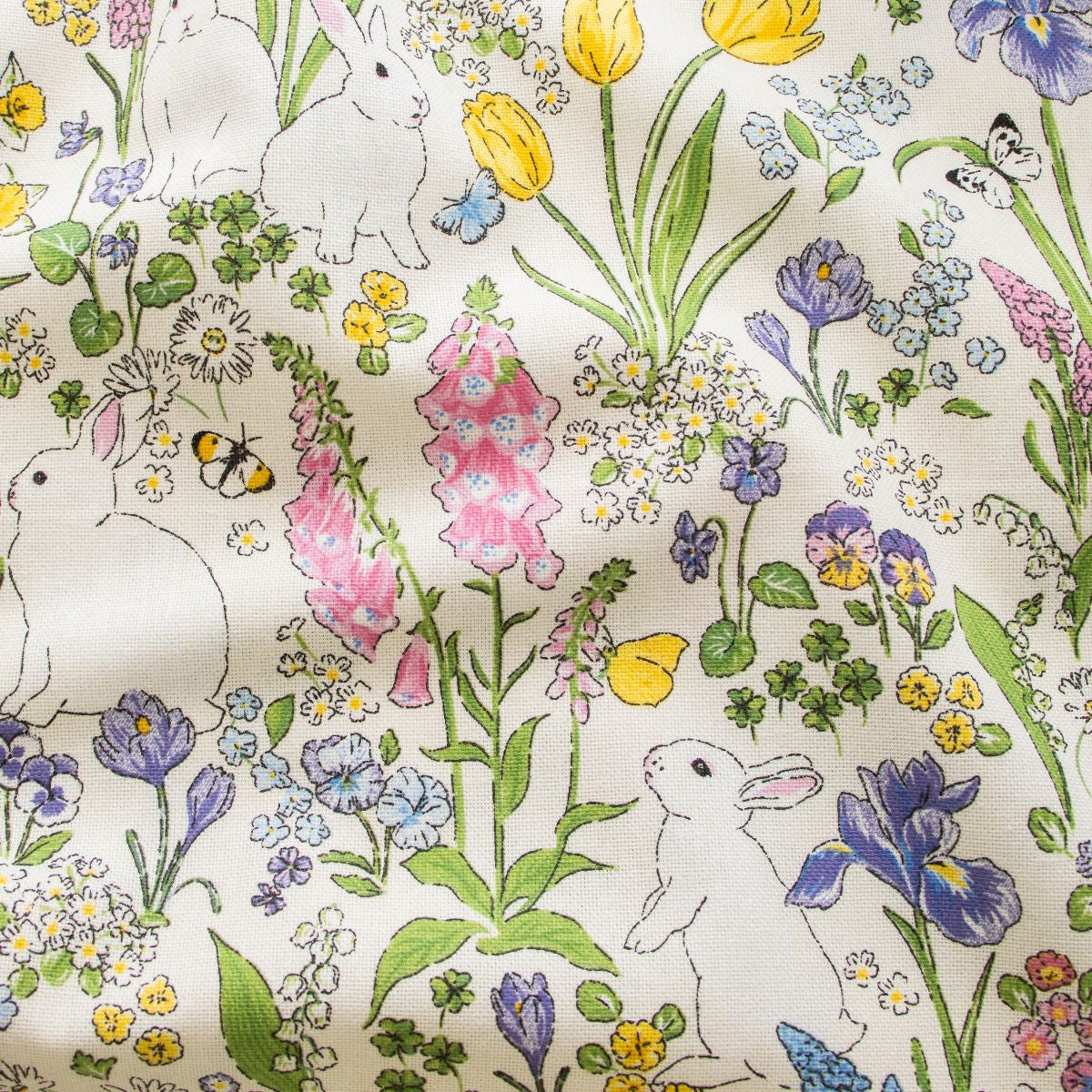 Dekostoff Half-Panama Leinenoptik - Osterhäschen - weiß