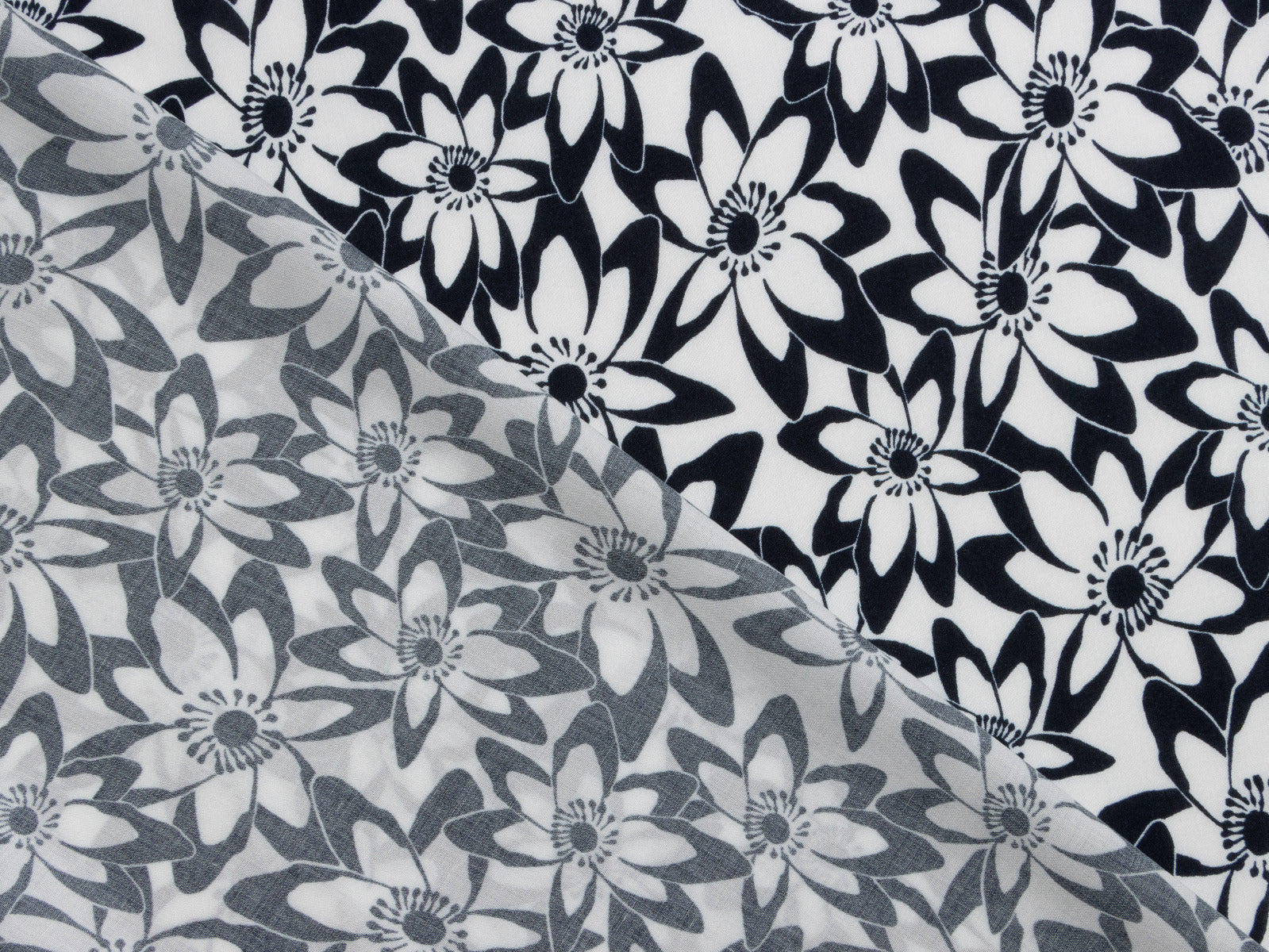 Webware Viskose - Blumenwiese - nachtblau/weiß