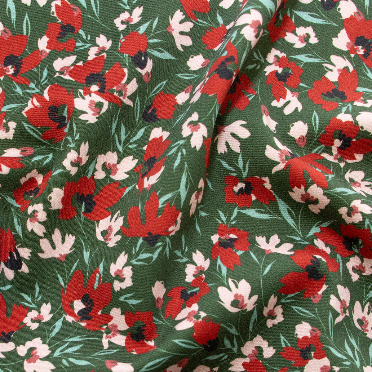 Webware Baumwollsatin Swafing Martha - Blumen - dunkelgrün