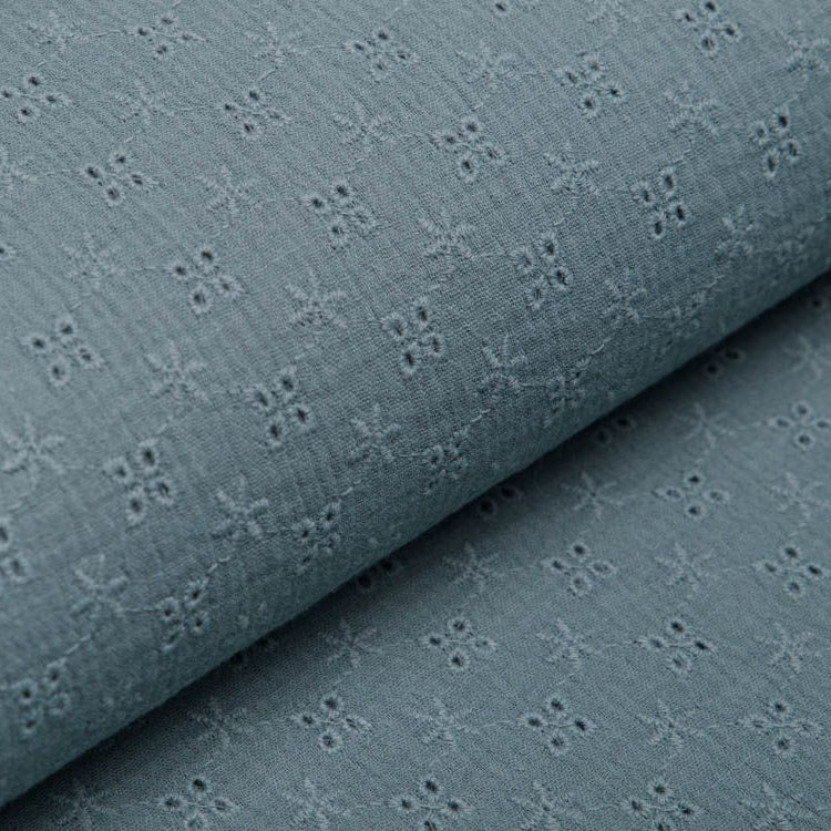 Webware Baumwolle mit Lochstickerei Broderie Bambino - Blüten und Sterne - uni mint