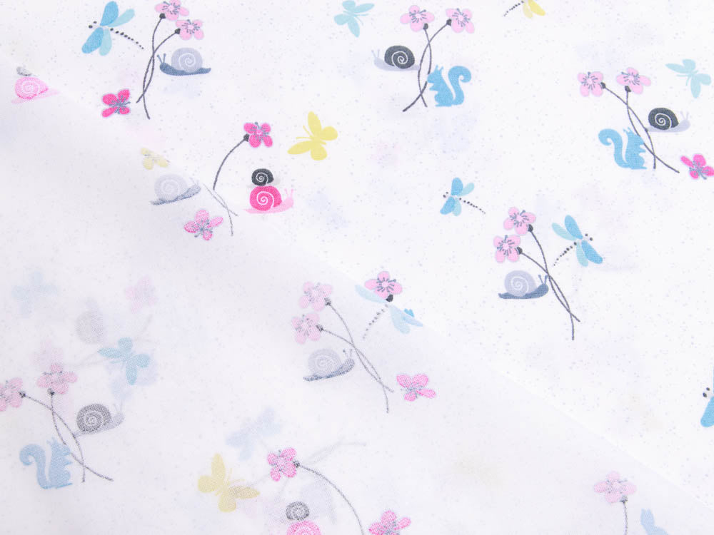 Webware Baumwolle Patchwork - bunte Waldtiere - weiß