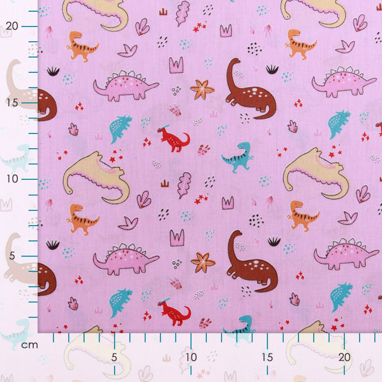 Twill Baumwolle - kleine und große Dinos - Rosa