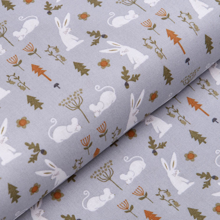 Webware Baumwolle Patchwork - Hasen und Mäuse - blau