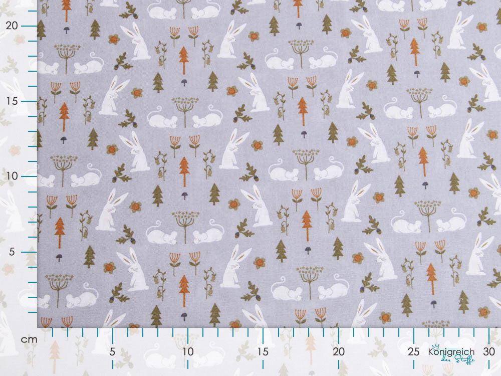 Webware Baumwolle Patchwork - Hasen und Mäuse - blau