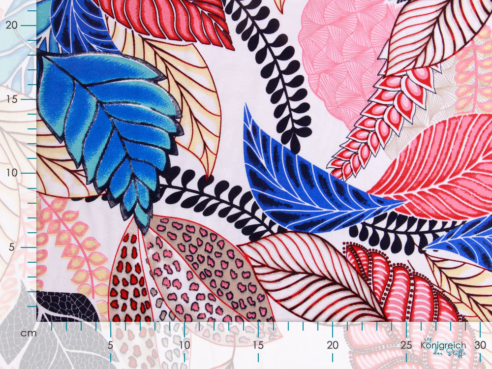 Jersey Viskose Swafing Selina - bemalte Blätter - weiß