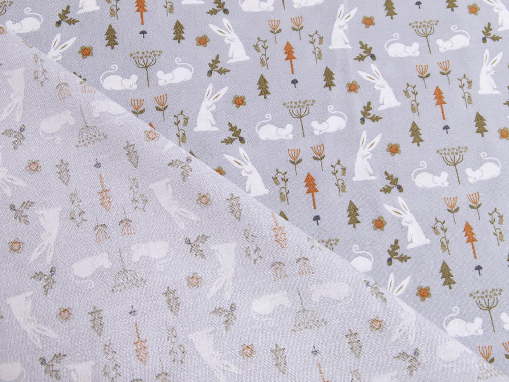 Webware Baumwolle Patchwork - Hasen und Mäuse - blau