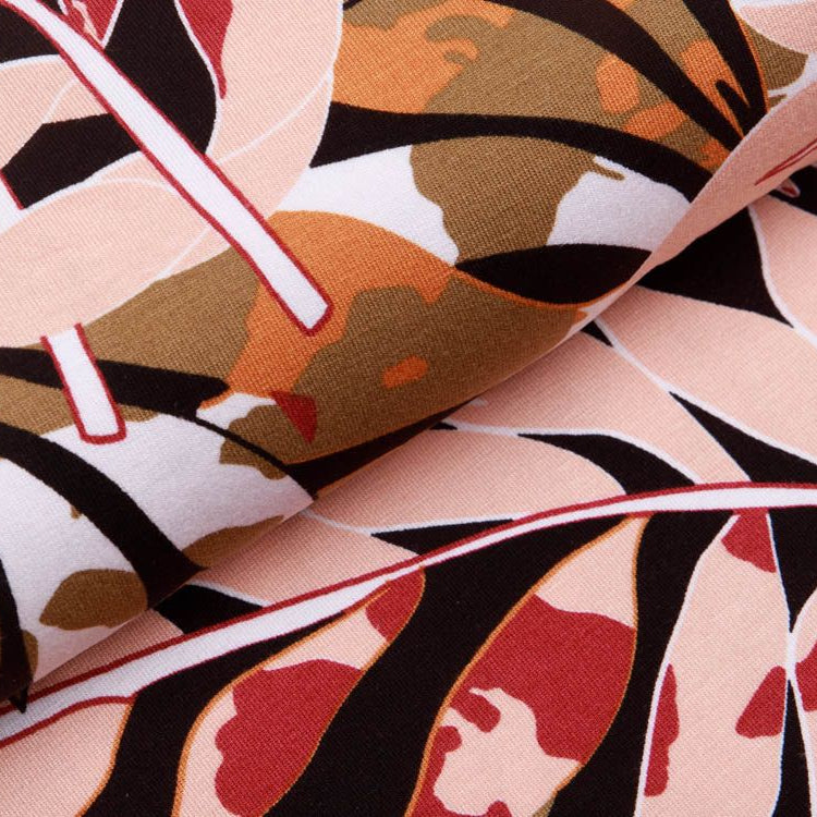 Jersey Viskose Swafing Selina - bunte Blätter - weiß