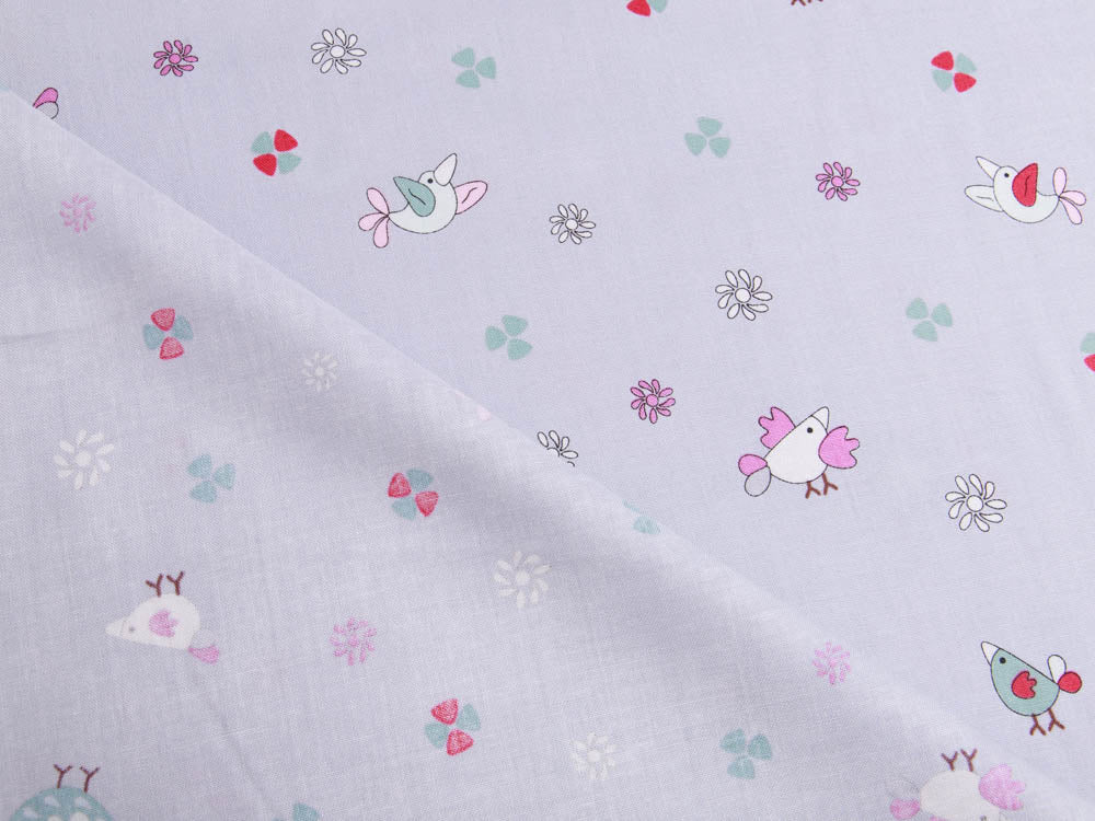 Webware Baumwolle Patchwork - Vögel - grau