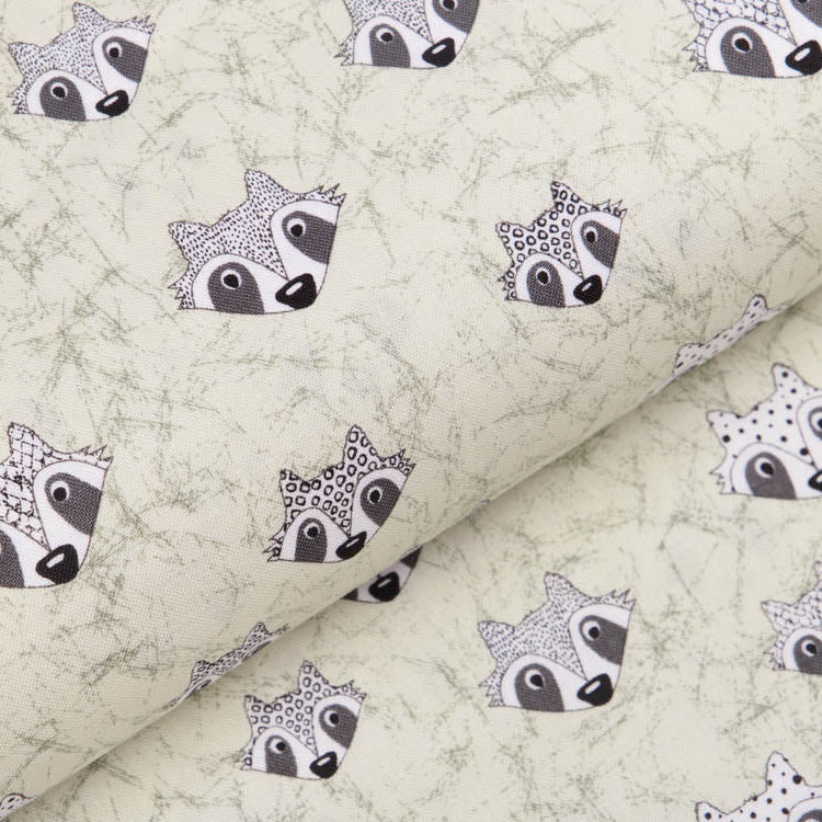 Webware Baumwolle Patchwork - Waschbären - helles mint