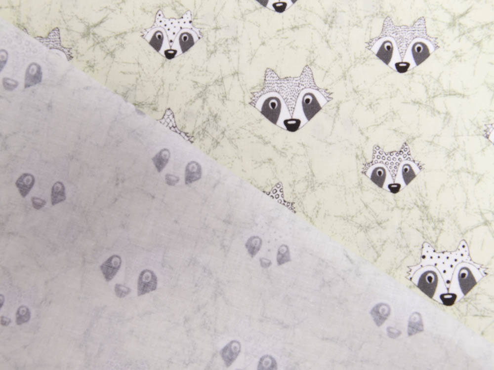 Webware Baumwolle Patchwork - Waschbären - helles mint