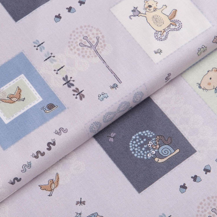 Webware Baumwolle Patchwork - niedliche Waldtiere - grau