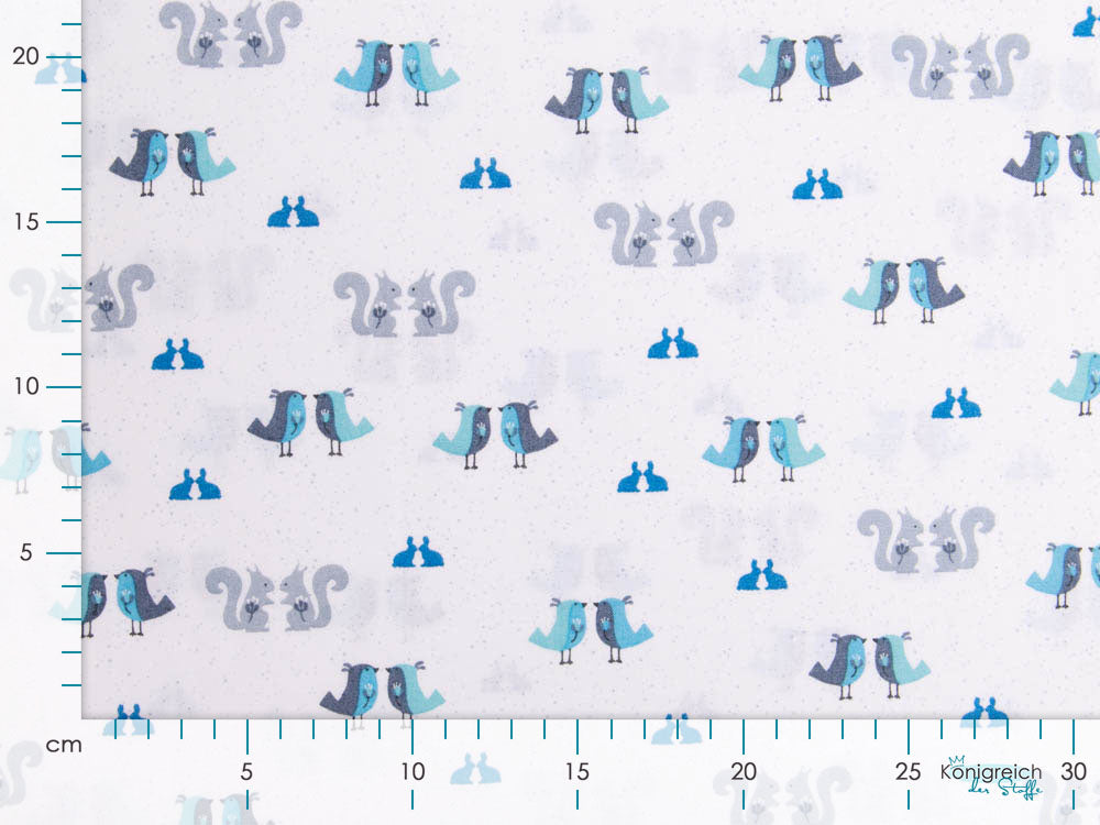 Webware Baumwolle Patchwork - Waldtiere - weiß / blau