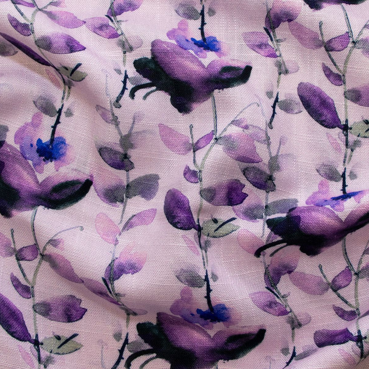 Webware Viskose Leinen - Aquarell Blumen - rosa - lila