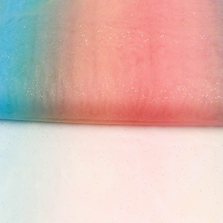 Regenbogen-Tüll mit Glitzer - breite Streifen - multicolor/orange
