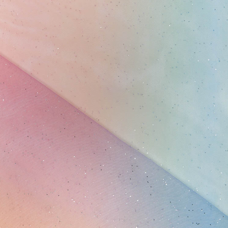 Regenbogen-Tüll mit Glitzer - breite Streifen - multicolor/orange