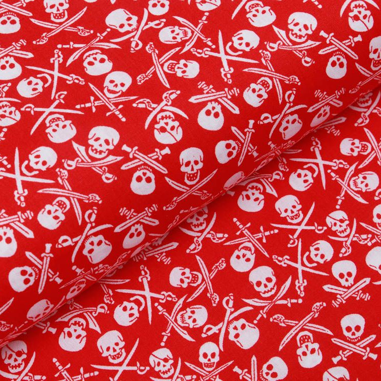 Webware Baumwolle Popeline - Totenköpfe und Säbel