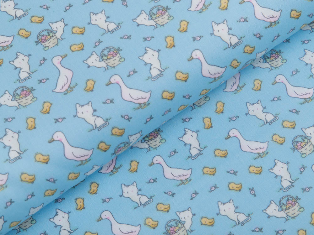 Webware Baumwolle Popeline - Gänse und Katzen