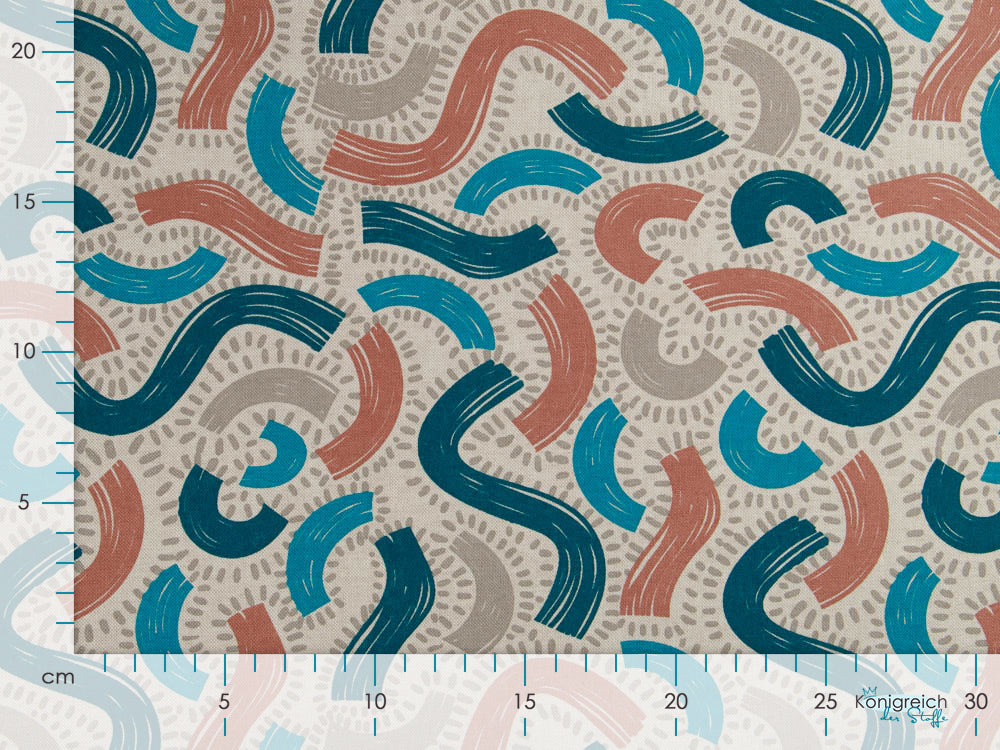 Dekostoff Leinenoptik - Abstraktes Wellen Muster - natur