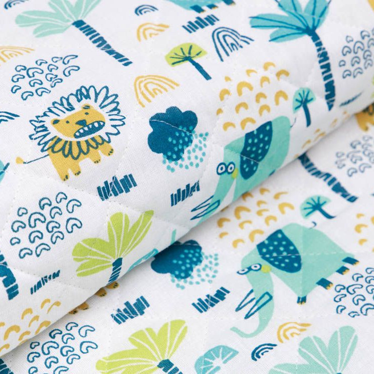 Französischer Rautenstepper Doubleface - wilde Zootiere und Punkte - weiß