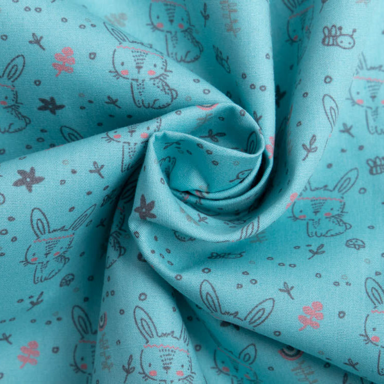 Webware Popeline Baumwolle - niedliche Häschen - altmint