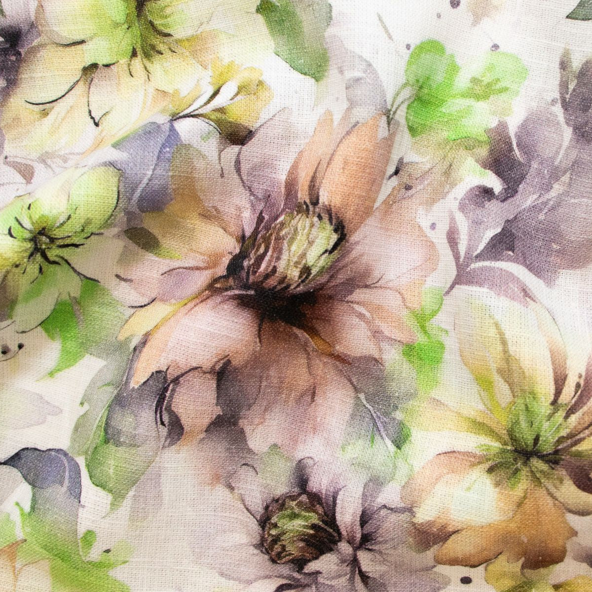 Leinen mit 10% Baumwolle gewebt - Pfingstrosen - grün