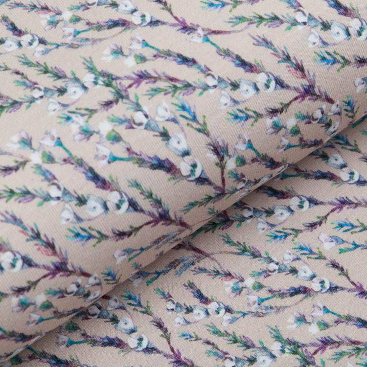 Jersey Digitaldruck Agena - blühende Zweige - beige