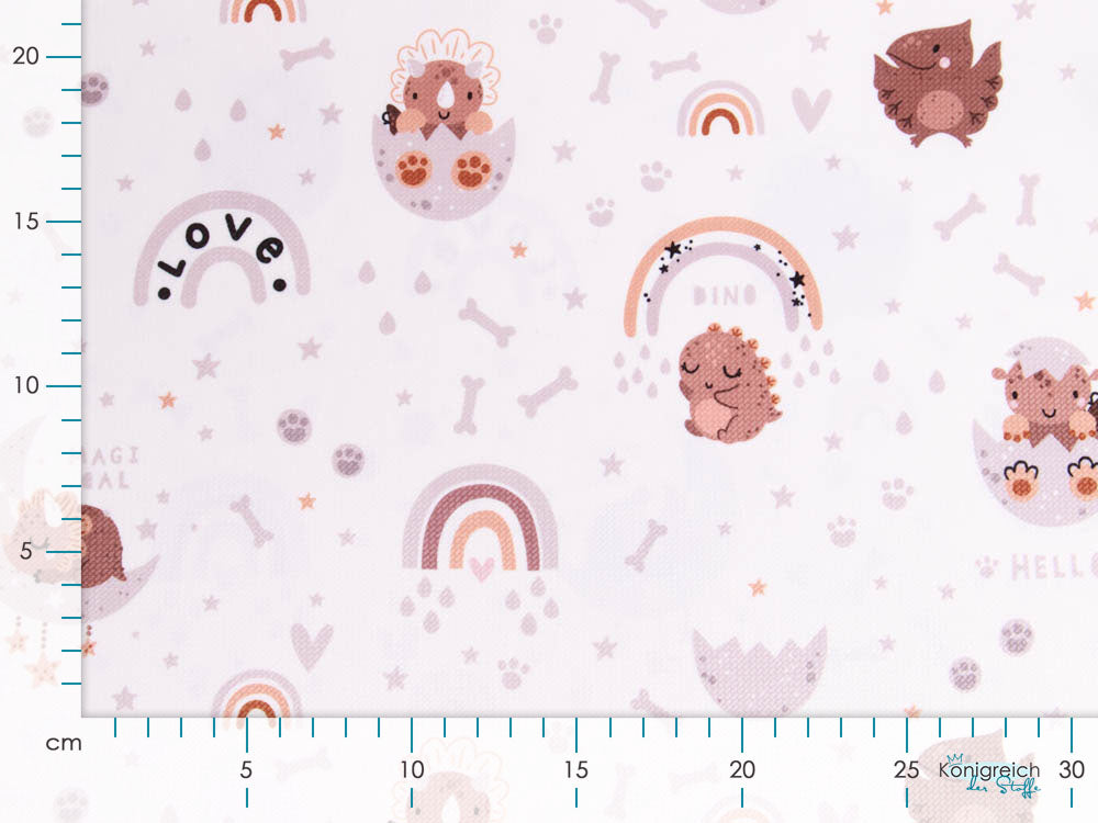 Struktur Velvet - kleine Dinos auf Wolken - weiß