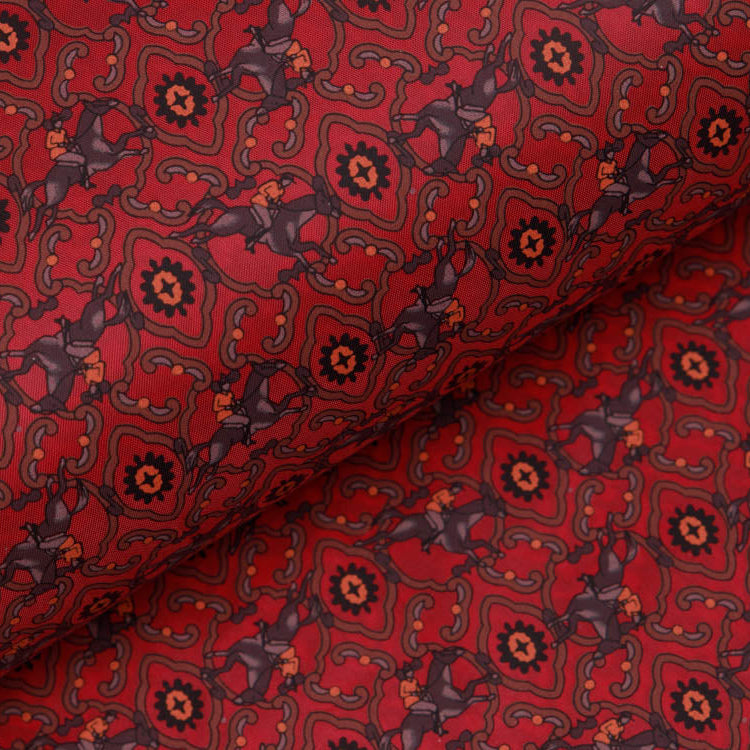 Leichter Sommer-Jacken- oder Futterstoff - Rennpferde - weinrot