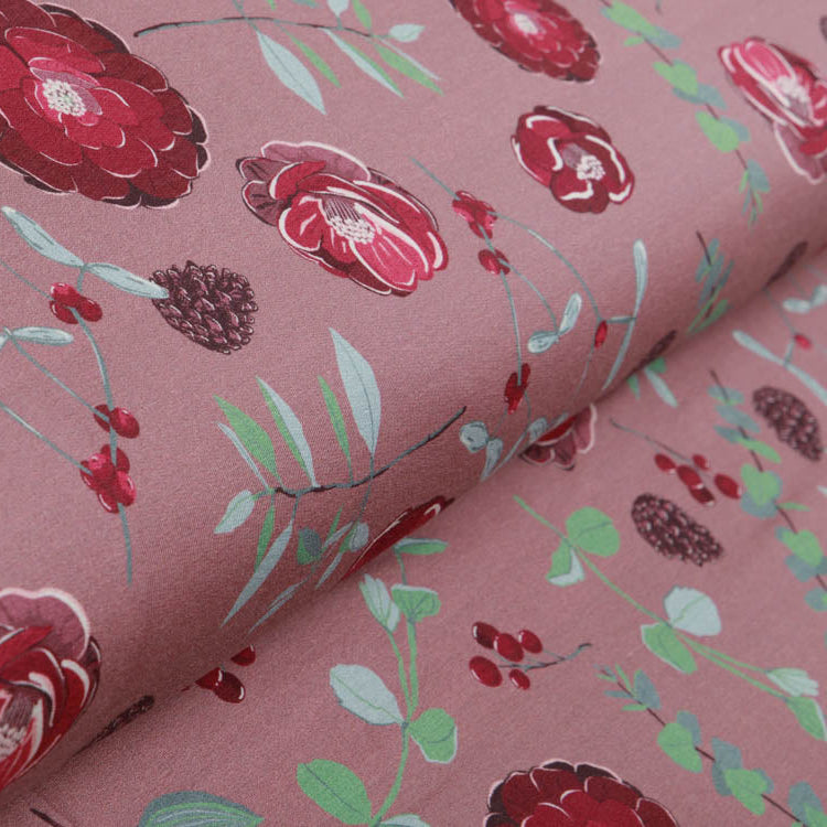 French Terry Modal Swafing Yva by Bienvenido Colorido - Beeren und Tannenzapfen - altrosa