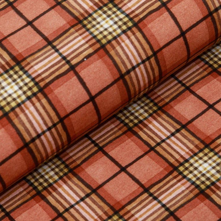 Jersey Swafing Lets`s Rain again - Karos 2,5 cm x 2,5 cm - terrakotta