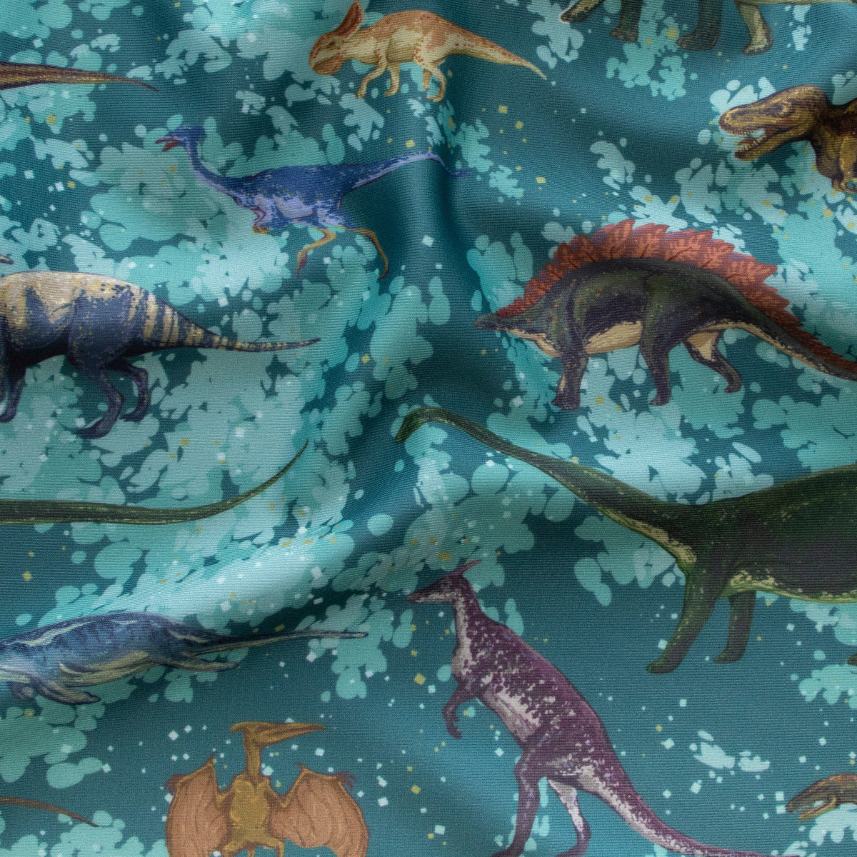 Swimwear Jersey Badestoff UPF 50 - Dinosaurier - Petrol