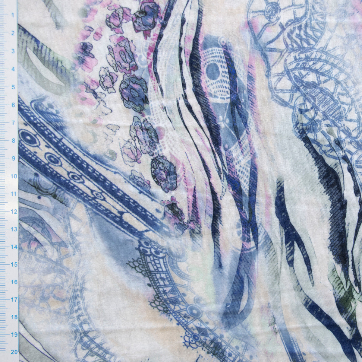 Jersey Digitaldruck - Verrücktes Blumenmuster - Beige - Blau