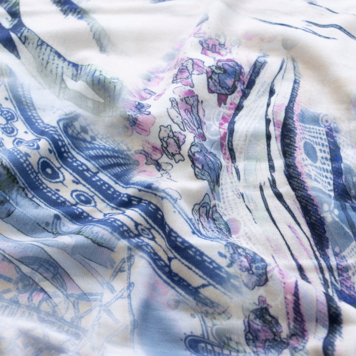 Jersey Digitaldruck - Verrücktes Blumenmuster - Beige - Blau