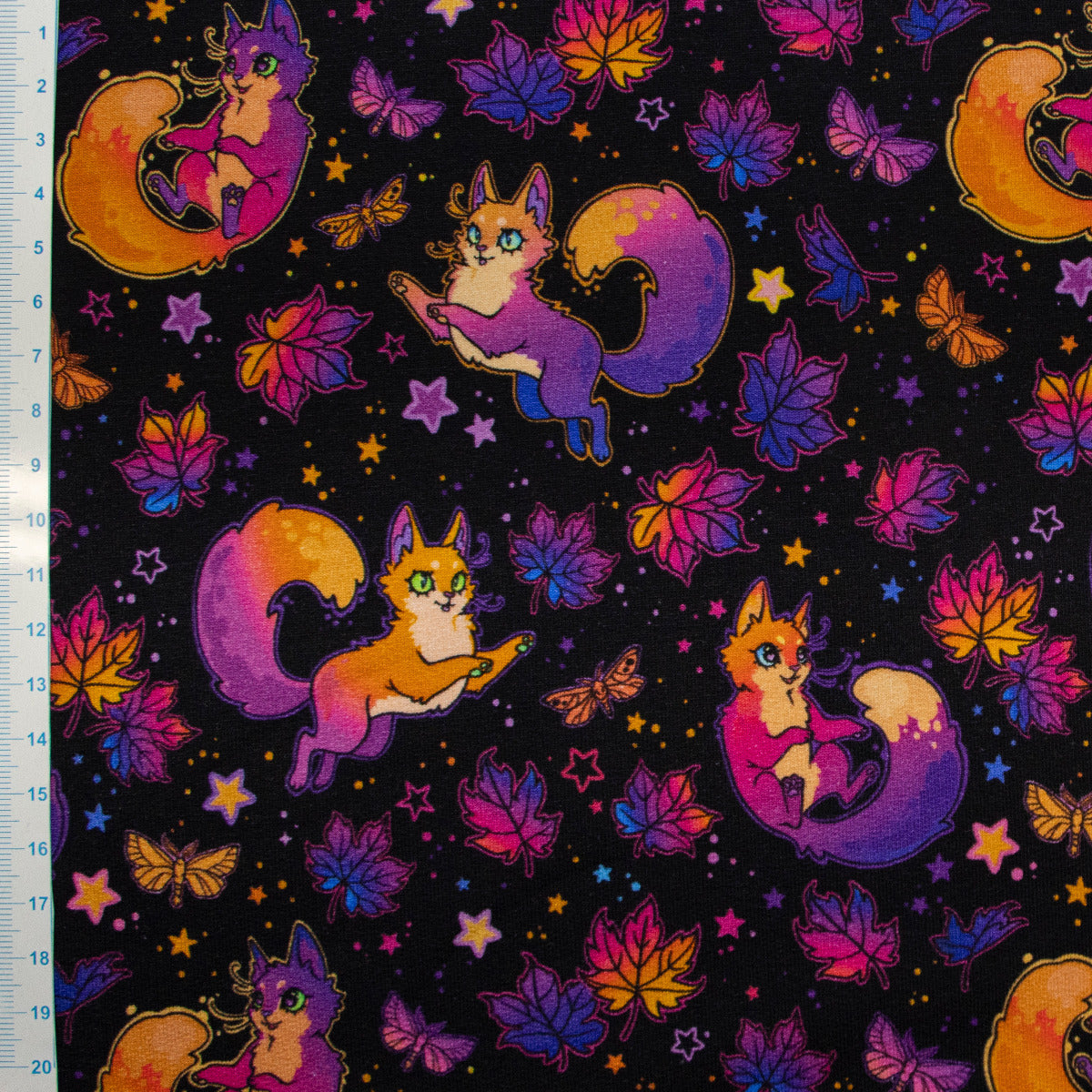 French Terry Digitaldruck - Füchse - schwarz