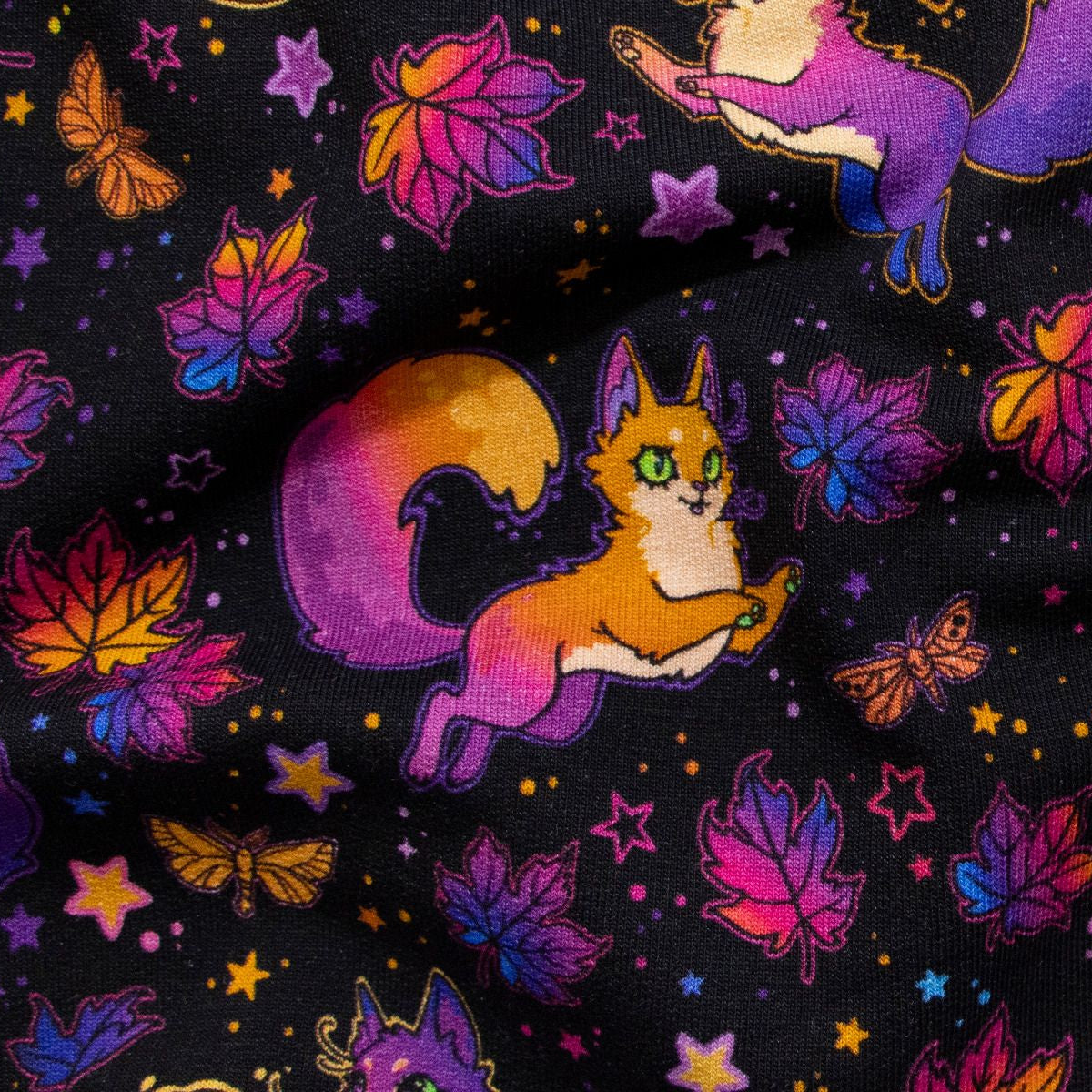 French Terry Digitaldruck - Füchse - schwarz