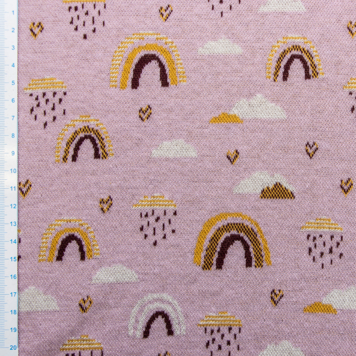 Jacquard Strickstoff - Regenbögen und Wolken - altrosa