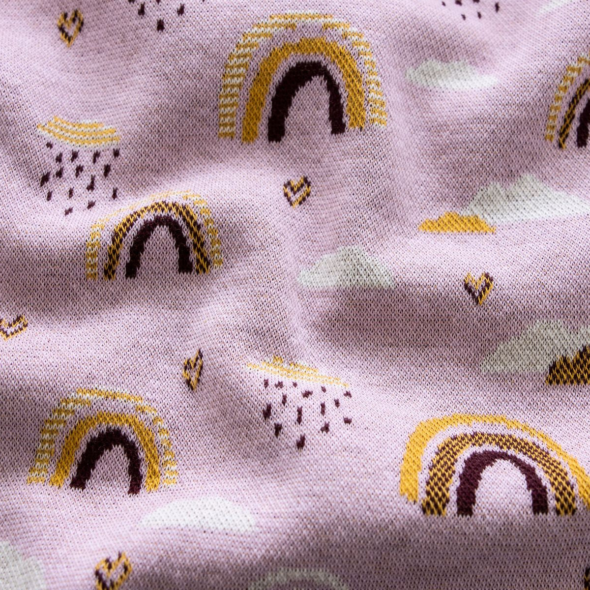 Jacquard Strickstoff - Regenbögen und Wolken - altrosa