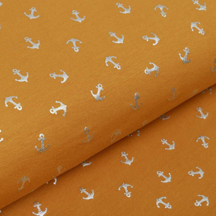 Jersey mit Foliendruck - silberne Anker - ocker