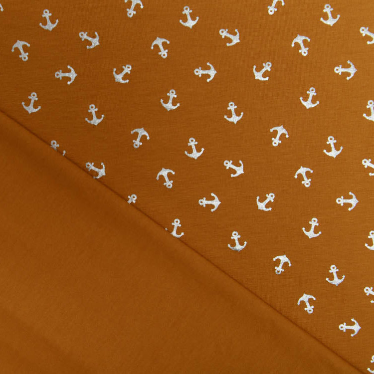 Jersey mit Foliendruck - silberne Anker - ocker